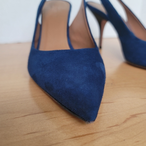 Sportmax by Max Mara Navy Leather Suede Slingback Stiletto Pump Size EU 37.5 - Picture 8 of 17